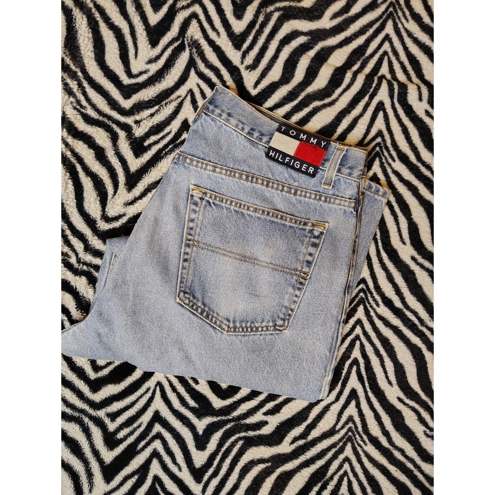 Vintage‎ Tommy Hilfiger Jeans Mens 40x30 Blue Denim Baggy Y2K Flag Tapered Light